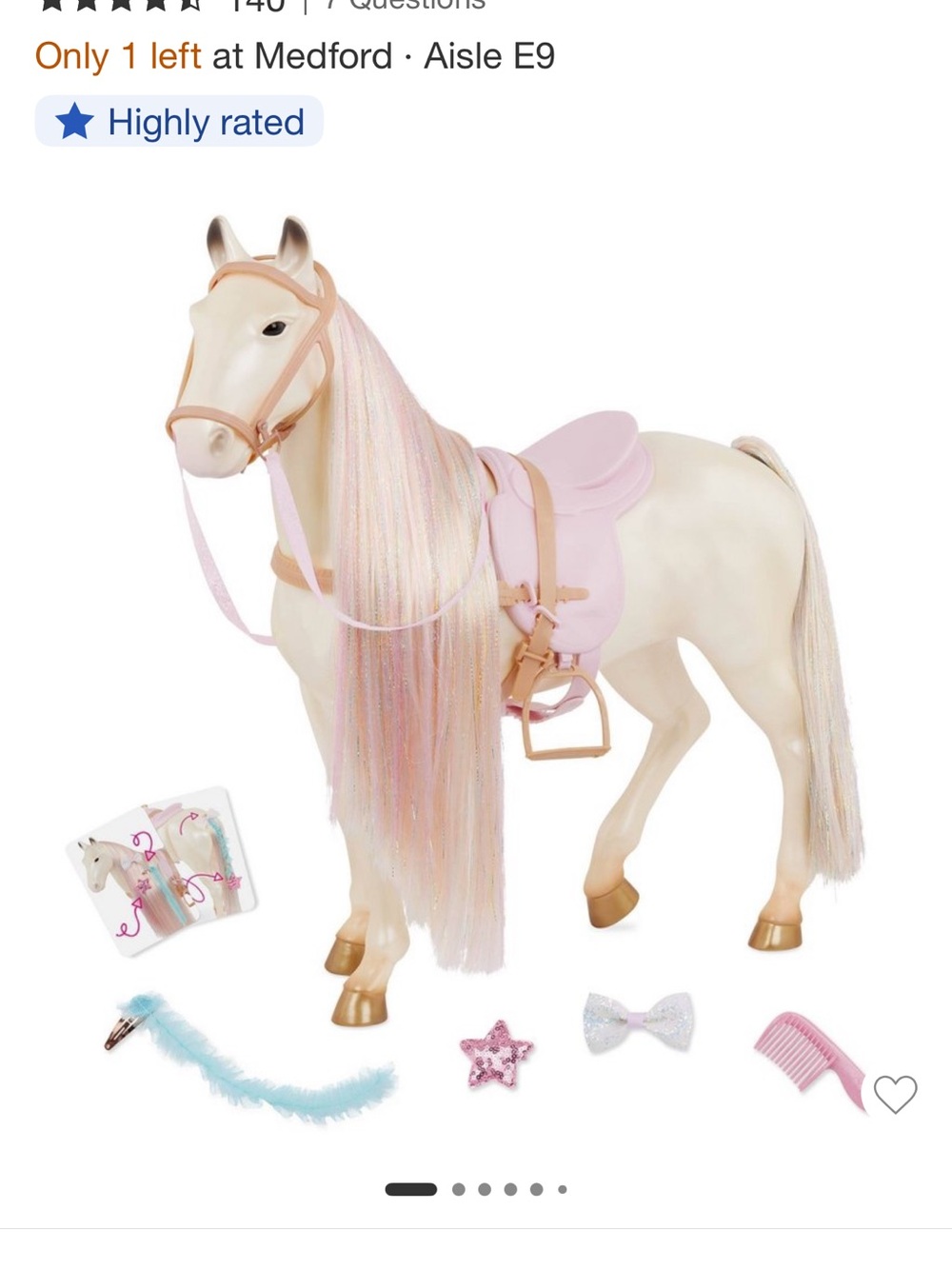 Our generation Brushable Pastel Play Horse with Pink Saddle and Shimmery Mane